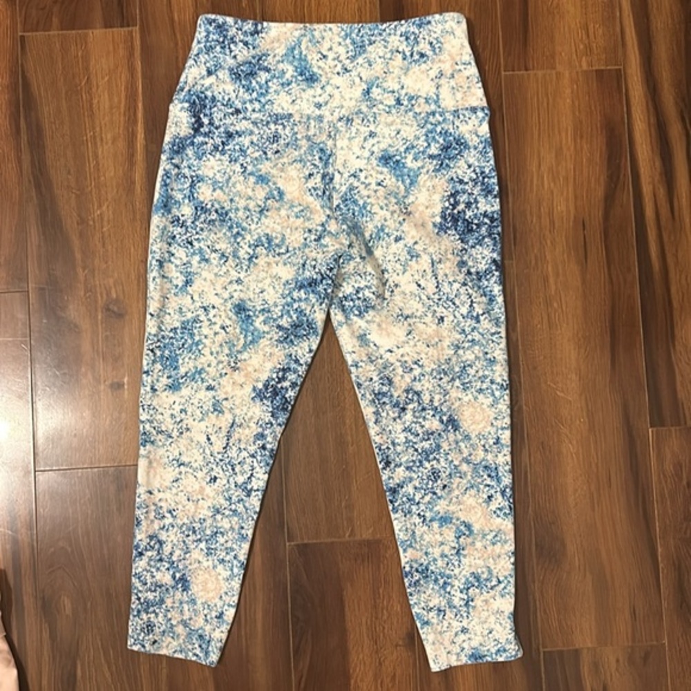 Lysse Basic Capri Legging Blue & Pink Tye-Dye Splatter Yoga Tights M - Picture 2 of 12